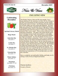 December 2019 issue of the Edgewood Summit newsletter