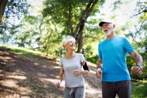 Seniors running and exercising together