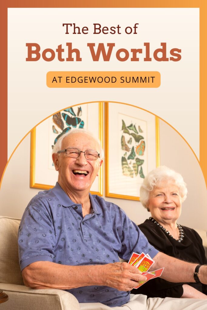 Older couple sitting on a couch enjoying a game of apples and apples