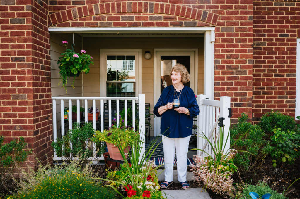 Woman drinking coffee outside